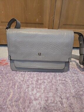Kate Spade Grey Pebbled Leather Flap Crossbody Bag Bookstripe Lining